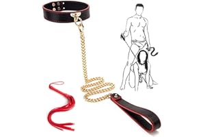 LEVIOC’S Collier Élégant et Luxueux, avec Une chaîne en Or et Un Collier Rouge avec Une cravache Rouge pour Femmes, cavalières, amateurs de luxe