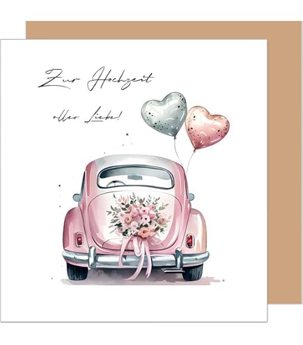 Hochzeitskarte 'Just Married' – Engel Im Auto, Klappkarte Mit Umschlag (10,5x14,7 Cm)