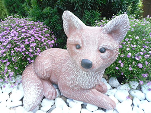 Steinfigur Fuchs, Gartenfigur Steinguss Tierfigur Rot/Braun Patina