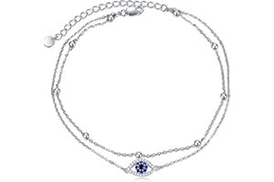 POPLYKE Evil Eye Anklet for Women 925 Sterling Silver Moon Star Ankle Bracelet Sea Turtle Moonstone Green Leaf Faith Jewellery Gifts Girls