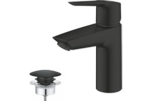 GROHE Start Grifo mezclador monomando para lavabo QuickFix (ahorro de agua, tamaño S, ahorro de energía, montaje rápido, con limitador de temperatura), Negro mate 235512432