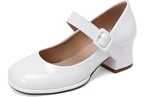 Lizoleor Femmes Bout Rond Mary Jane Cuir Verni Bride Cheville Escarpins