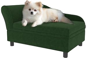 PawHut Canapé Chien Chat sur Pied avec Coffre de Rangement Style Moderne Coussin d'assise Amovible Grand Confort 76 x 45 x 43 cm Vert