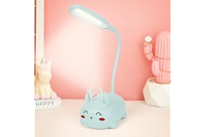 RuiDay Kids Desk Lamp,Childrens Bedside Lamp Cute Deer Lamp,Foldable USB Charge Reading Table Light,Flexible Gooseneck Eye Care Cartoon Small Desk Lamp Girls Gifts (Blue)