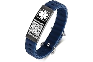 Theluckytag Bracelets médicaux pour homme et femme avec code QR - Bracelet d'alerte médicale - Bracelet en silicone étanche pour poignets jusqu'à 22,9 cm - Plus d'espace - Informations