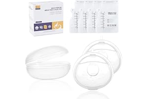 JEHANOIRY 2PCS Milk Collection Shells with 4 Storage Bags, Reusable Silicone Breast Shells with Storage Box, Breast Milk Saver Nursing Pads Cups for Breastfeeding Save Breastmilk