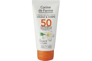 Corine de Farme - Crème Protectrice Visage & Corps SPF50 - Haute Protection UVA & UVB - au Monoï de Tahiti - Résiste à l'Eau - Fabriqué en France - 50ml
