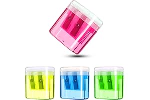Redamancy Taille-Crayons, 4 Pcs Taille Crayon avec Reservoir en Plastique, 2 Trou Manuel Crayon Coloré, Enfant Portable pour Étudiants, École, Maison, Fournitures de Bureau