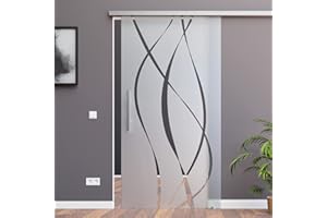 AMOD BM6-1025-420GR-AS: Schiebetürsystem ESG 1025x2050x8mm Dekor M6, Siebdruck; Schienensystem ALU SlimLine SoftStop; Griffstange eckig 420