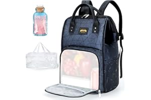 Lekesky Laptop Lunch Backpack, Laptop Rucksack Bag for Women Men,15.6" Laptop Backpack PU Leather Backpack with an Insulated compartment, a PVC Lunch Bag and an Ice Bag,Navy Blue