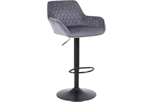 ralex-chair Bar Stools Set of 1, Height Adjustable Velvet Fabric Swivel Barstool Bar Chairs, Breakfast Dining Stools With Backrest and Armrest for Bar, Counter and Kitchen, Grey