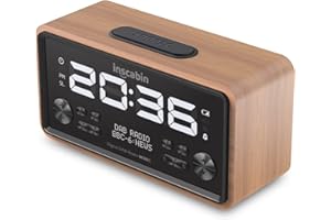 ‎INSCABIN Inscabin W20B DAB/DAB+ FM Digital-Radiowecker mit großem Bildschirm, tragbarer kabelloser Lautsprecher mit Bluetooth,schönes Design für Schlafzimmer, Küche, Büro (W20B-Kirsche)