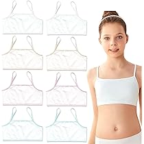 8 Stück Mädchen Sport BHs Baumwolle | Bügellose Bralettes Für 8-12 Jahre In Weiß