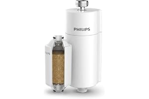 Philips Water in-Line Shower Filter and 1 Replacement Cartridge, 50 000 L Filtration Capacity, White, Reduces Chlorine by up 