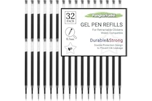 PENGHAIYUNFEI 32 Pack Gel Pen Refills for Retractable Clickers,Black Ink Rollerball Click Pens Medium Point Bulk Set,0.7mm Smooth Writing for Journaling Taking Notes School Office Supplies（Black）Length 4.4 inches