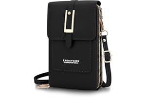 DOB SECHS dobsechs Small Touch Screen Crossbody Phone Bag for Women, PU Leather Mobile Phone Purse with Adjustable Shoulder Strap, Card Slots, Travel Cellphone Handbags Coin Wallet for Ladies - Black
