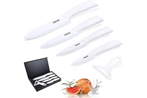 Cadrim Cuchillos Chef, Cuchillos de Cocina de Cerámica,Cuchillos de Cerámica para Cortar Carne de Verduras de Fruta 5pcs / Set Blanco