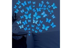 Glamifyr 48 Stück 3D Wandtattoo Schmetterlinge Leuchtaufkleber, Wandsticker Kinderzimmer Mädchen Leuchtsticker Wandtattoo Leuchtend, Luminous Schmetterling Sticker für Schlafzimmer Kinderzimmer
