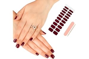 Gel Nail Stickers, ZAHRVIA 20 PCS Semi Cured Gel Nail Polish Stickers Wraps Adhesive Gel Nail Stickers with Nail File Stick, Prep Pads & Sealing Strip (UV/LED Lamp Required)- Wine Red