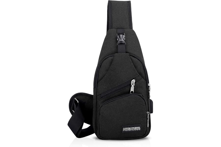 FANDARE Sac de Poitrine Unisexe Sac d'Epaule Sacoche Homme Femme avec USB Sac Bandoulière Imperméable Sling Bag pour Cyclisme,Aventure,Camping,Équitation,Chasse,Randonnée,Voyage Noir
