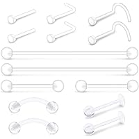 65 Pezzi Set Piercing In Bioflex Acrilico - Retainers Per Labbra, Naso, Orecchie E Lingua - Foto 7