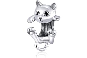 TIZU Femmes Pendentif en Forme de Chat Charme, en Argent Sterling 925 avec Émail,Compatible avec les Colliers et Bracelets Pandora & Européen