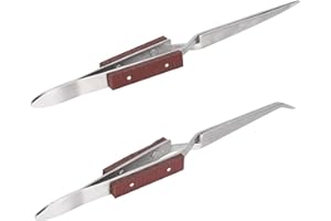 OUMEFAR Pinzetta di Blocco Pinzetta per Saldatura Pinzetta Fissa per Gioielli in Acciaio Inossidabile Punta Curva Dritta a Punta 2 Pezzi per Strumento Artigianale Fai-da-Te