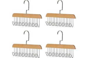 ERRSHING Errhsing 4 Pezzi Legno Portacravatte da Armadio con 8 Ganci, Multifunzionale Porta Cinture da Armadio Portacinture in Legno Ruotabile a 360° Portacinture Portacravatte per Cinture Cravatte Sciarpe