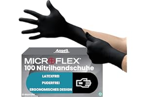 Ansell MicroFlex 93-852 Einmalhandschuhe Latexfreie, Schwarz Nitrilhandschuhe Puderfrei, Chemikalien-Schutzhandschuhe, Mechaniker Handschuhe, Schwarze Handschuhe M (100 Stück)