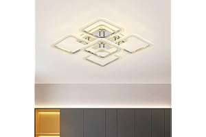 Qcyuui LED Ceiling Light Square, Modern Flush Mount Chandeliers Lighting, 100W Dimmable Bedroom Ceiliing Lamps Nordic Design for Living Room Kitchen, with Remote/Chrome