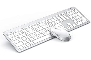 Tastatur Maus Set Kabellos, seenda SK38-3 Ultra-Dünne Wiederaufladbare Funktastatur, Ergonomische Keyboard Mouse mit Silikon Staubschutz für PC/Laptop/Smart TV, QWERTZ Layout Weiß und Silber