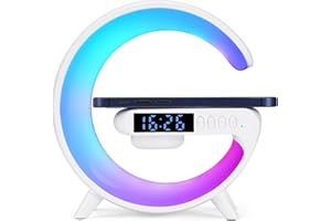 Suyamir Lampade Da Comodino Con Ricarica Wireless, Lampada Da Tavolo Mini caricatore per altoparlante wireless,Lampada Con Caricatore Wireless, Lampada Bluetooths,Sveglia Timer Che Cambia Colore