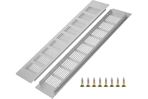 BEFUN 2 griglie di ventilazione in alluminio, griglia di ventilazione, griglia di ventilazione, rettangolare, per scarpiera, bagno, cucina, soggiorno, 80 mm x 400 mm