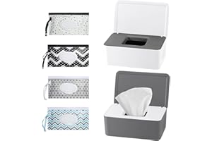 WANDGU Feuchttücher Box Toilettenpapier Box: 2 Stück Baby Feuchttücher Box und 4 Stück Baby Feuchttücher Spenderbeutel Set, Serviettenbox mit Deckel Nachfüllbare Feuchtücherboxen