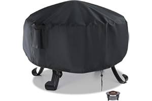 Flymer Round Fire Pit Cover Small, Waterproof Windproof Anti-UV Heavy Duty Patio Brazier Fire Bowl Cover 58x58cm, Black