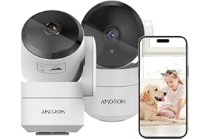AMOROM Indoor Security Wifi Camera with AI Custom Alerts(Reduce False Alarms), Pet Dog Cameras with App, Motion Detection, Pan/Tilt, Night Vision, Privacy Mode, Works with Alexa, 2.4GHz Wifi
