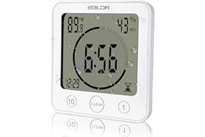 Trintion Bathroom Waterproof Digital Shower Clock With Suction Cup, Alarm, Temperature, Humidity Hygrometer, Thermometer, Countdown Timer for Kitchen - Mini Hanging Hole Stand (White)