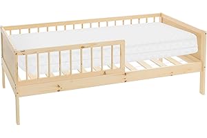 ‎ML DESIGN MODERN LIVING ML-Design Kinderbett 80x160 cm mit Matratze, Natur, Einzelbett für Kinder mit Lattenrost und Rausfallschutz, Jugendbett aus Kiefernholz, Holzbett, Bettgestell für Jungen & Mädchen, Massivholz Babybett