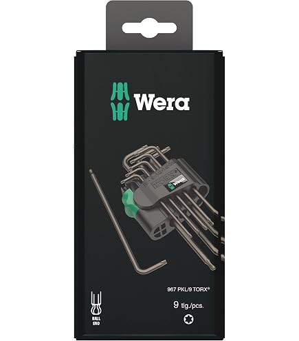 Assortimento Chiavi A L TORX BO Wera 9 Pezzi - Con Foro Per Viti Antimanomissione, Rivestimento BlackLaser, Codice Colore