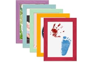 PHOTOLINI Bilderrahmen Kinderzimmer 13x18 cm Bunt, 5er Set Wechselrahmen farbig, Holz, Acrylglas, Made in Germany, zum Aufstellen & Aufhängen, mit Zubehör - für bunte Kinderbilder