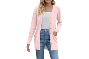 Uwdiohq Women's Cardigan Long Sleeve Cardigan Elegant Thin Jacket Lightweight Shoulder Jacket Top Casual Elastic V-Neck Cardigan with Pockets and Buttons Loose Lightweight Pullover