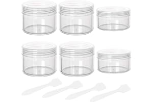 ONEINHE 6 barattoli vuoti in plastica per cosmetici, 10 ml e 20 ml, contenitori da viaggio trasparenti con coperchio, spatole per crema e trucco