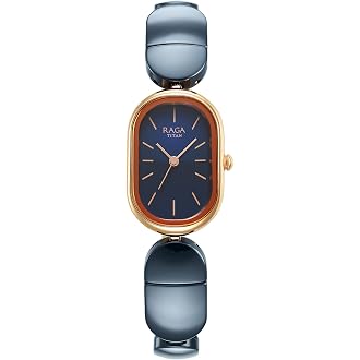 Titan Raga Ceramics Quartz Analog Midnight Blue Dial Two Toned Blue Ceramic & Rose Gold Stainless Steel Strap Watch for Women - NS95147KD01