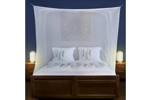 UNIVERSAL BACKPACKERS Mosquito Net for Single to King-Sized Beds – No Openings & 6 Hanging Loops – Decorative Rectangular Shape for Home & Travel – Bed Canopy Hanging Kit & Carrying Bag Included