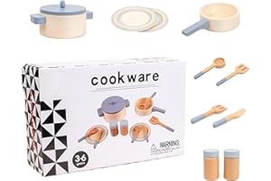 Ailopta Set di da Cucina per Bambini, Finta di Giocare A Giocattoli da Cucina, Pentole E Padelle Set da Cucina per Bambini, Utensili da Cucina in Legno, Piatti, Regali di Compleanno di Natale