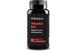 Vitamine B12 puissante 1000 mcg, 450 Comprimés Végans (+ 1 An) - B12 Méthylcobalamine Biodisponible - Pour l'Énergie, l'Immunité et la Fatigue - Origine Naturelle et Sans Gluten - Zenement