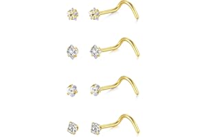 LAURITAMI 4 Pièces Piercing Nez, 20G 22G Piercing Nez Acier Inoxydable Or Argent, L Spirale Droit Forme Percing Narine Bijoux de Percing pour Femme Homme