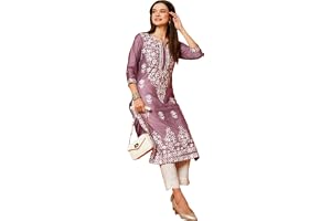 ANNI DESIGNER Women's Cotton Blend Straight Chikankari Embroidered Kurta