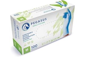PEGASUS TEXTILES Pegasus Healthcare Pack of 100 Disposable Nitrile Examination Gloves | Latex and Powder Free | Sizes XS to XL | Suitable for Medical Clinics, Hospitals, Dentists, Laboratory Use, IT use Etc (Medium)