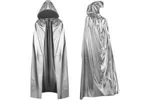 Aomig Capa de Halloween, 150cm Capa con Capucha Oro, Capa Brillante Larga para Hombres y Mujeres, Capa de Vampiro Adulto Medieval Vampiro Traje de Bruja Mujer para Carnaval Fiesta Cosplay Halloween